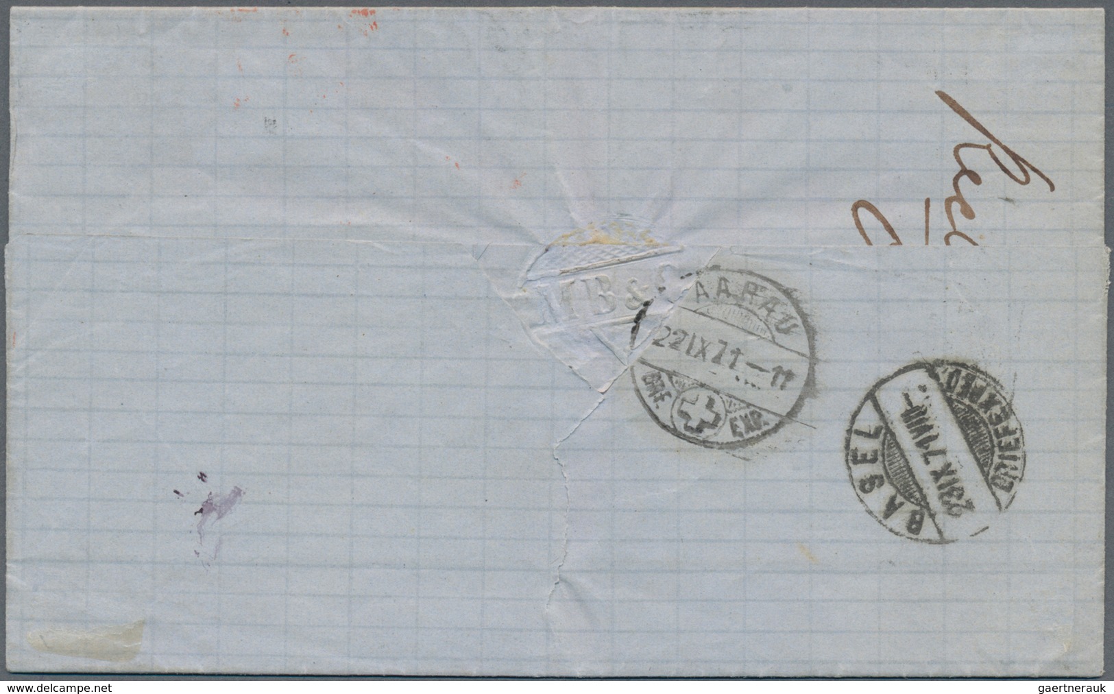 Schweiz: 1871, Kompletter Faltbrief Von Wohlen Via Aarau, Basel Und Deutschland Nach NEW-YORK, Frank - Used Stamps