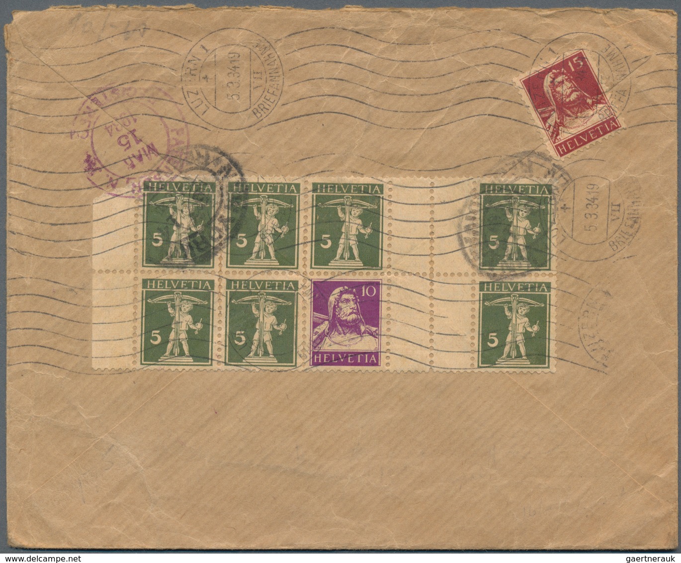 Schweiz: 1930, Tell/Tellknabe, 5+Z+5 Und 10+Z+5, Zwei Zwischensteg-Zusammendrucke Innerhalb Größerer - Used Stamps