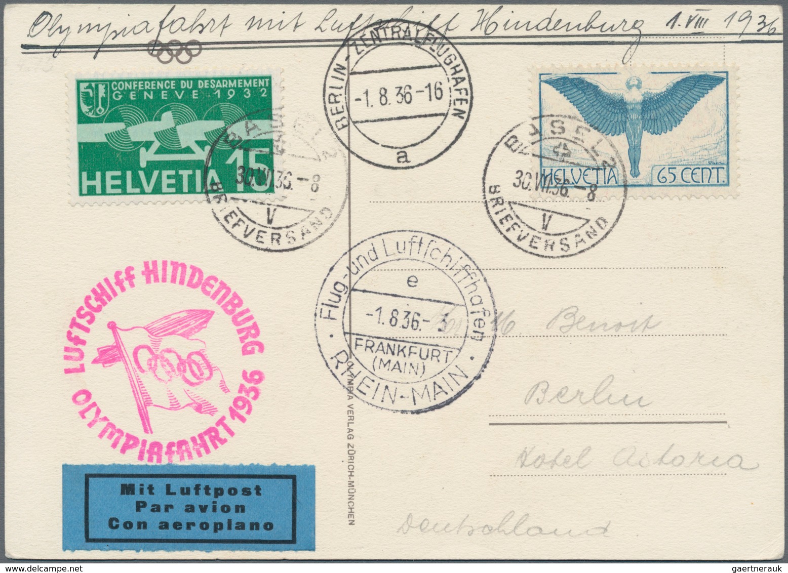 Schweiz: 1936, OLYMPIAFAHRT LZ 129: Color-Künstlerkarte (Skiläufer)zu Gunsten Des Schweizer Olympiaf - Used Stamps