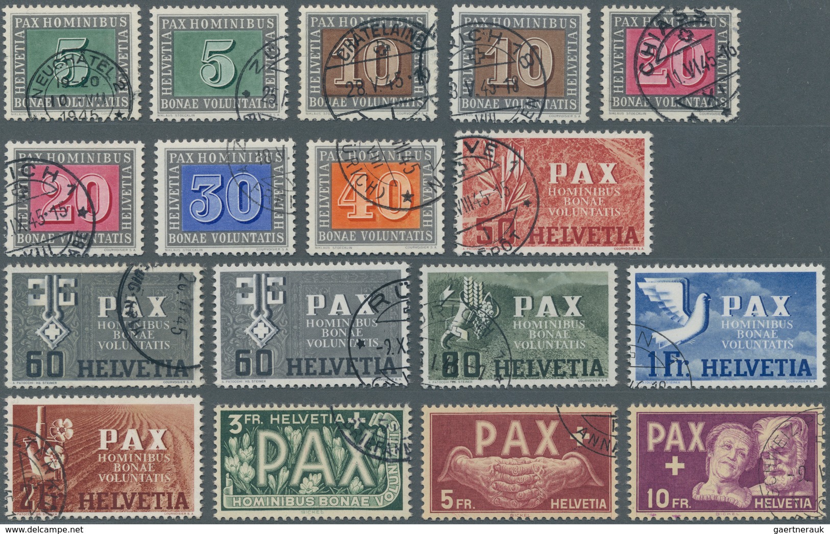 Schweiz: 1945 PAX: Kompletter Satz Mit Zusätzlich 5 Rp., 10 Rp. Und 60 Rp., Sauber Gestempelt, 2 Fr. - Used Stamps