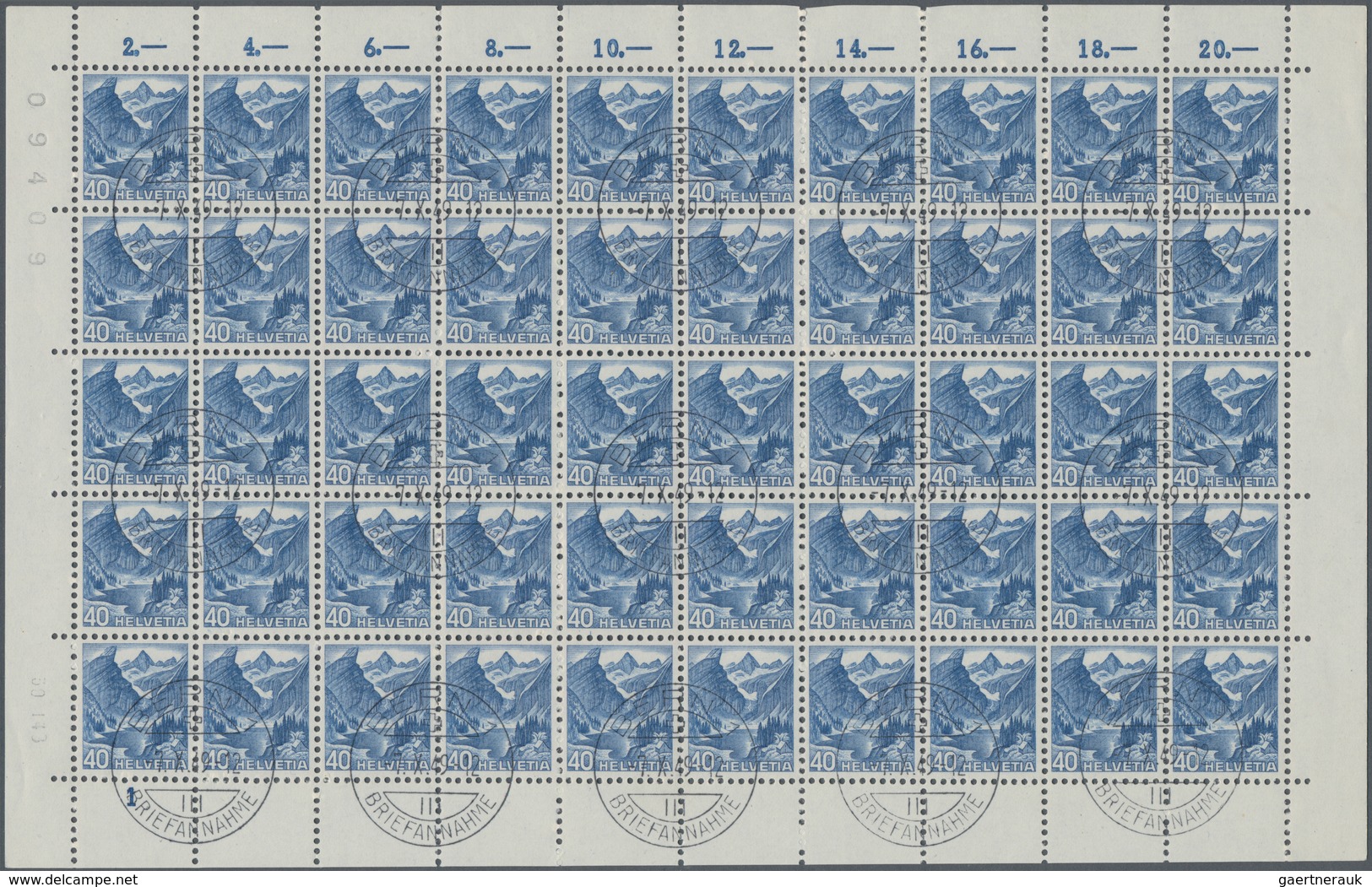 Schweiz: 1948, Landschaften 1948 Im 50er-Originalbogen Mit Klaren Stempeln "Bern". Reiner Markenwert - Used Stamps