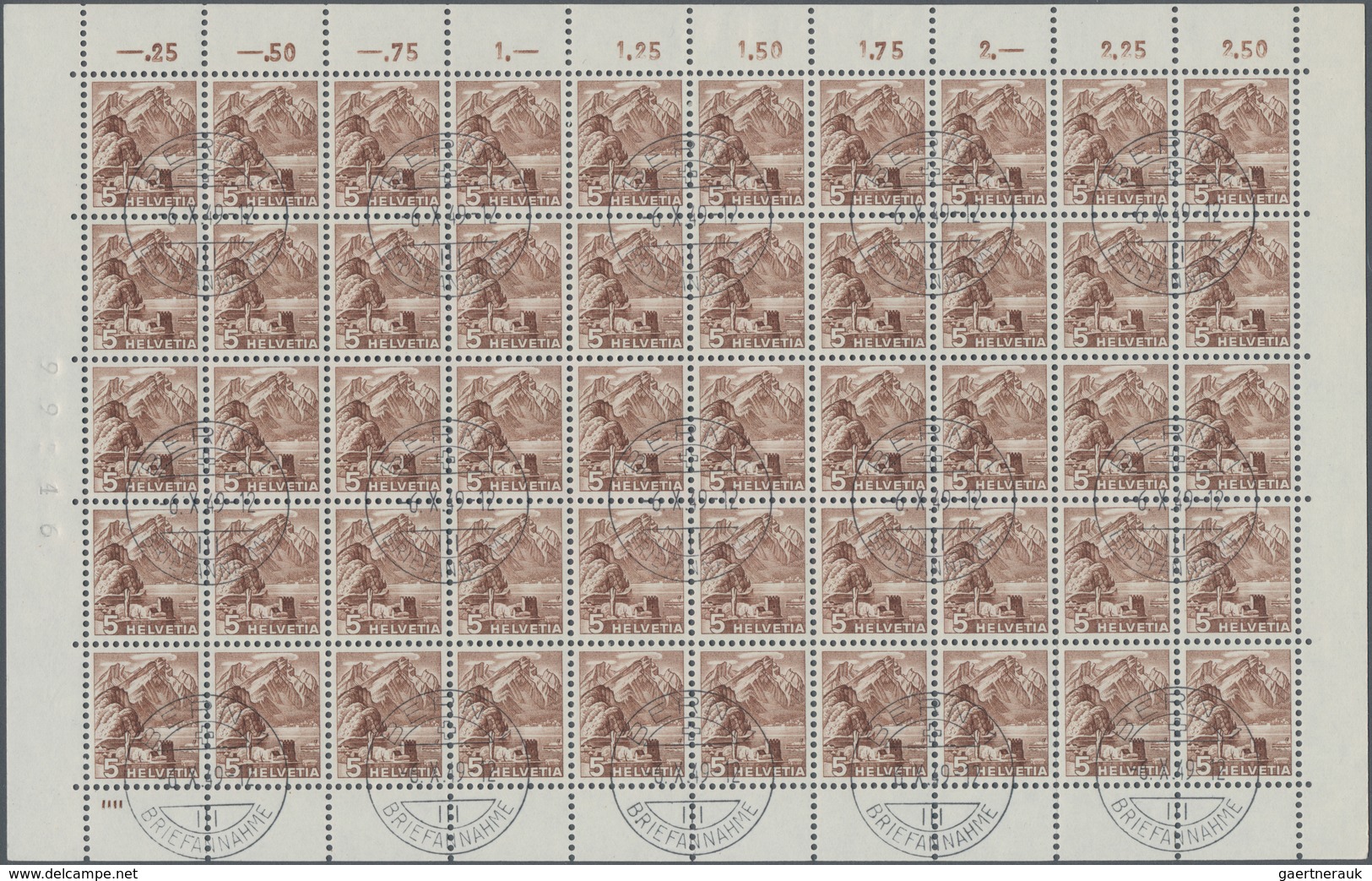 Schweiz: 1948, Landschaften 1948 Im 50er-Originalbogen Mit Klaren Stempeln "Bern". Reiner Markenwert - Used Stamps