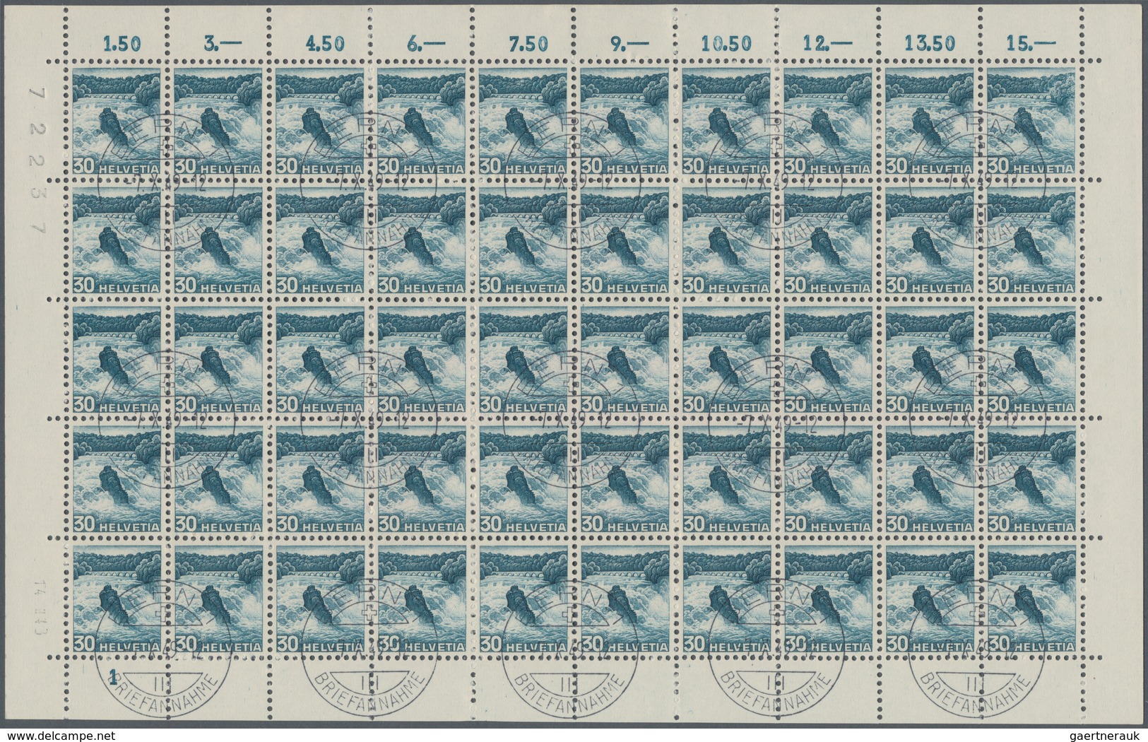 Schweiz: 1948, Landschaften 1948 Im 50er-Originalbogen Mit Klaren Stempeln "Bern". Reiner Markenwert - Used Stamps