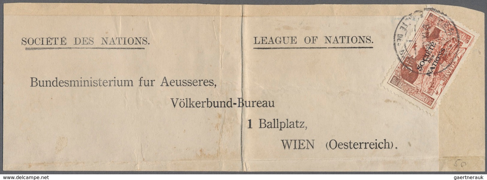 Schweiz - Völkerbund (SDN): 1922, 3 Fr. Freimarken Auf Großem Belegaussschnitt Mit Vollständiger Adr - VN