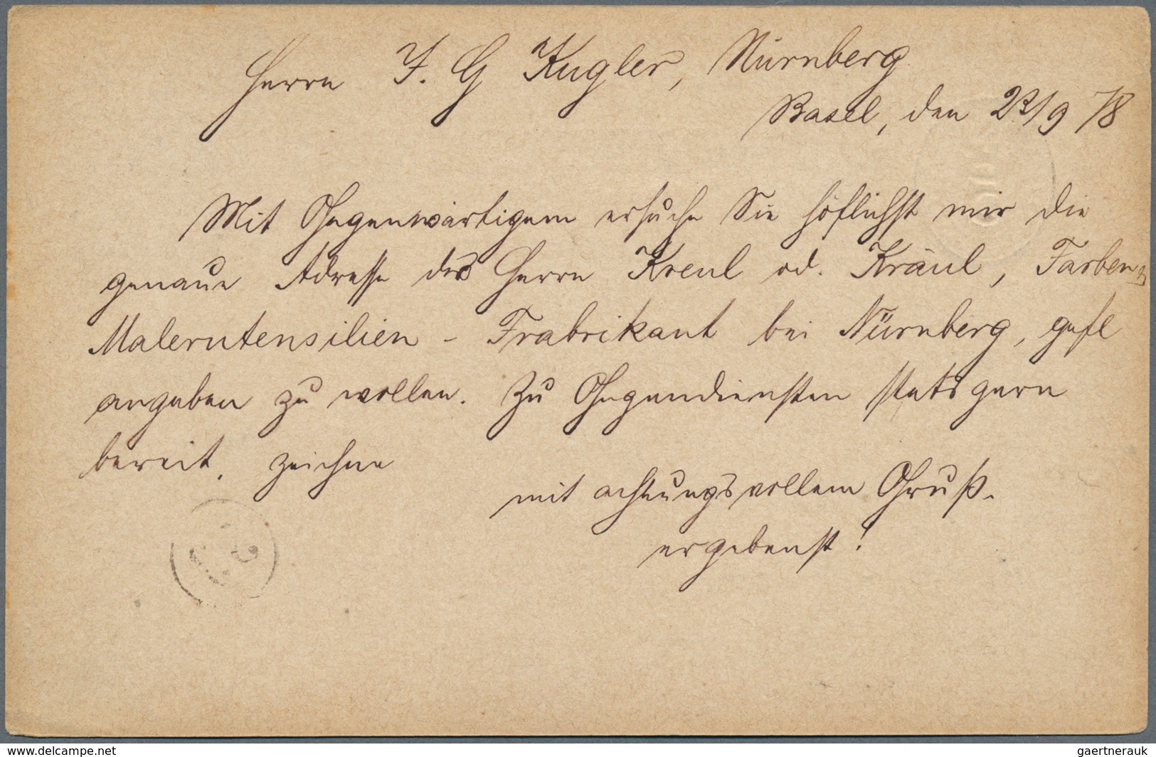 Schweiz - Ganzsachen: 1875 Ganzsachenkarte 5 Rp. Schwarzbraun Mit Zudruck "Papeterie E. FENNER-MATTE - Enteros Postales