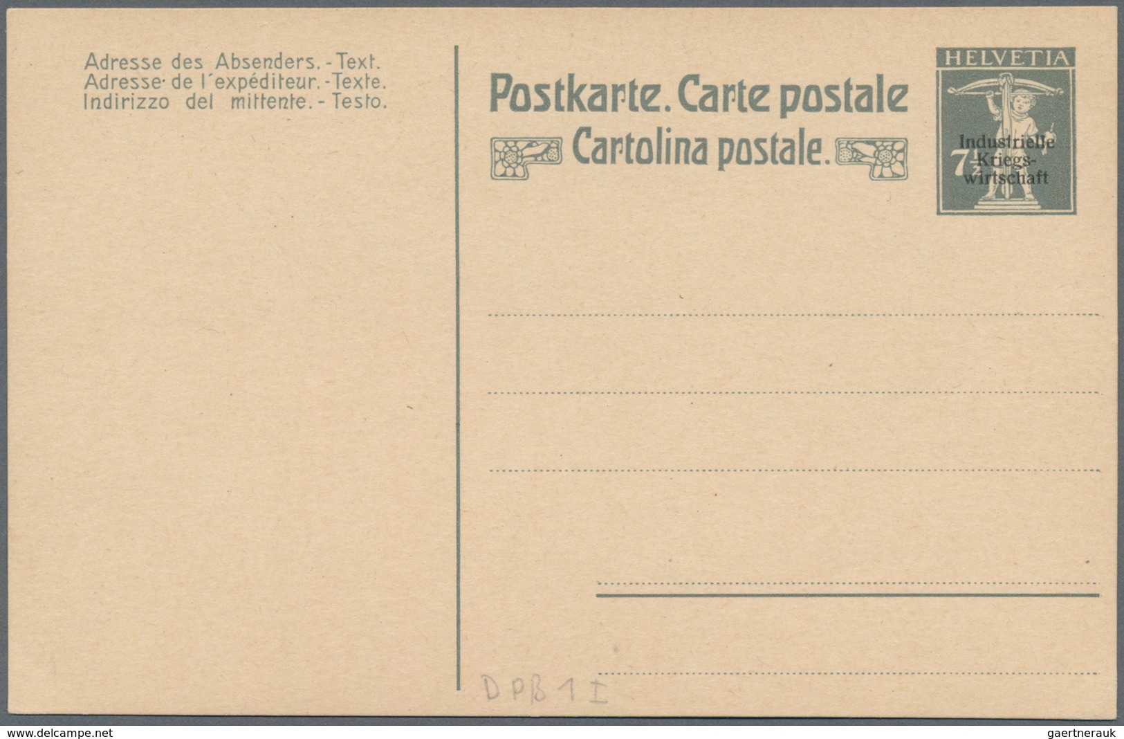 Schweiz - Ganzsachen: 1918 Industrielle Kriegswirtschaft: Alle Vier Karten Zu 7½ Rp. (dünner Bzw. Di - Enteros Postales