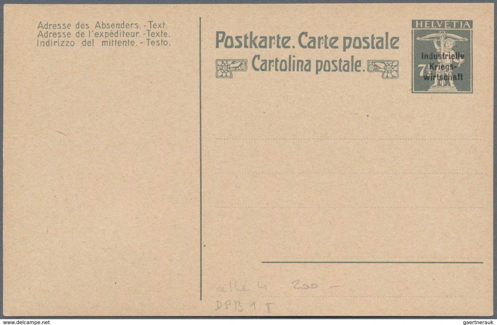Schweiz - Ganzsachen: 1918 Industrielle Kriegswirtschaft: Alle Vier Karten Zu 7½ Rp. (dünner Bzw. Di - Postwaardestukken