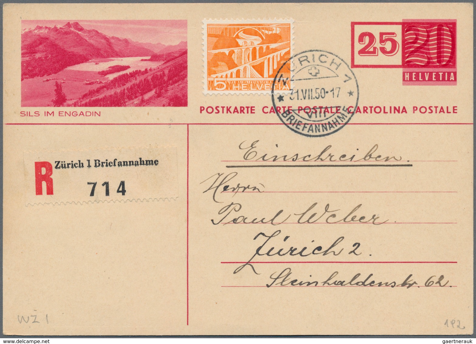 Schweiz - Ganzsachen: 1948 Zwei Verschiedene Bildganzsachenkarten 25 Auf 20 C. Rosa, Einmal Mit Bild - Stamped Stationery