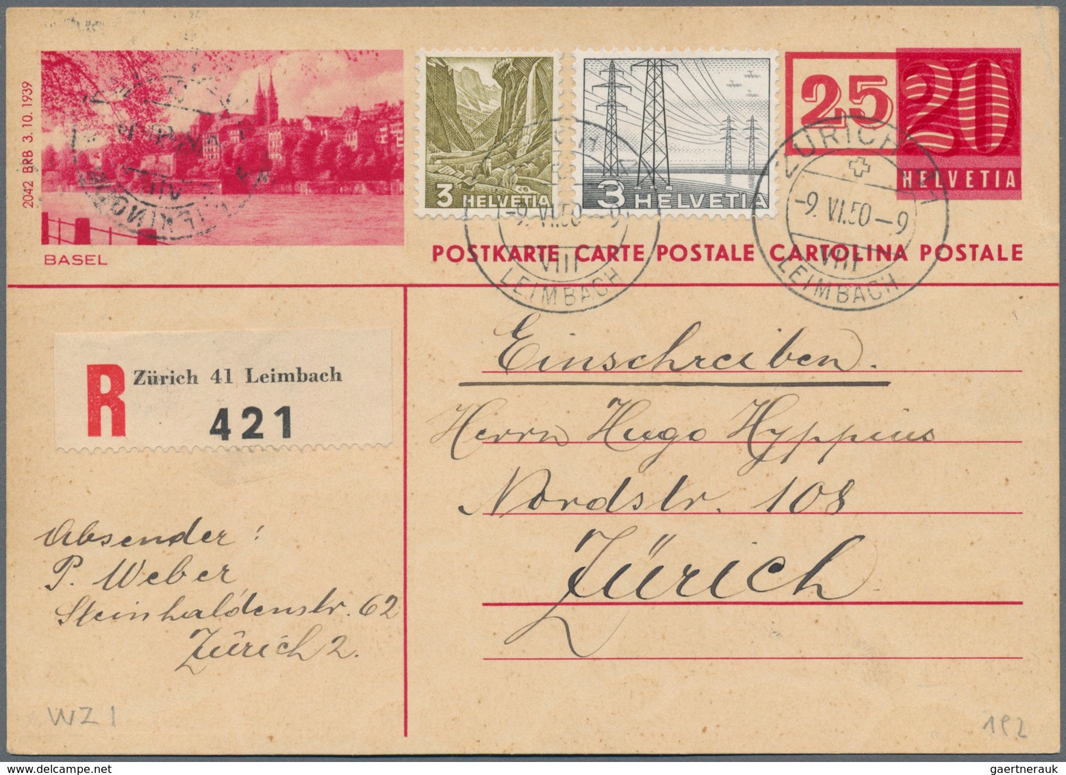 Schweiz - Ganzsachen: 1948 Zwei Verschiedene Bildganzsachenkarten 25 Auf 20 C. Rosa, Einmal Mit Bild - Stamped Stationery