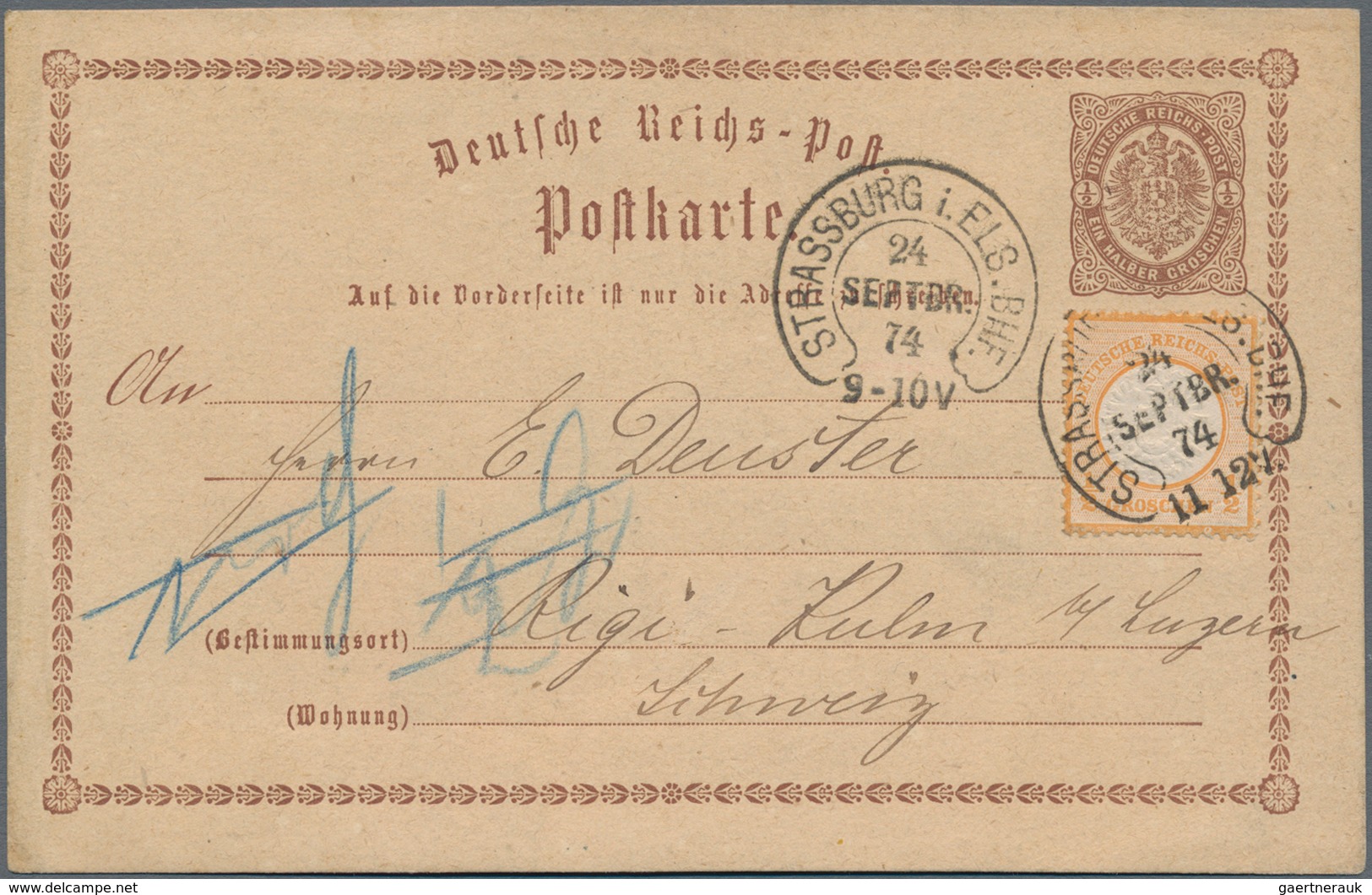 Schweiz - Hotelpost: 1874, SCHWEIZ RIGI-KULM HOTELPOST INCOMING MAIL. Deutsches Reich, 1/2 Gr Orange - Andere & Zonder Classificatie