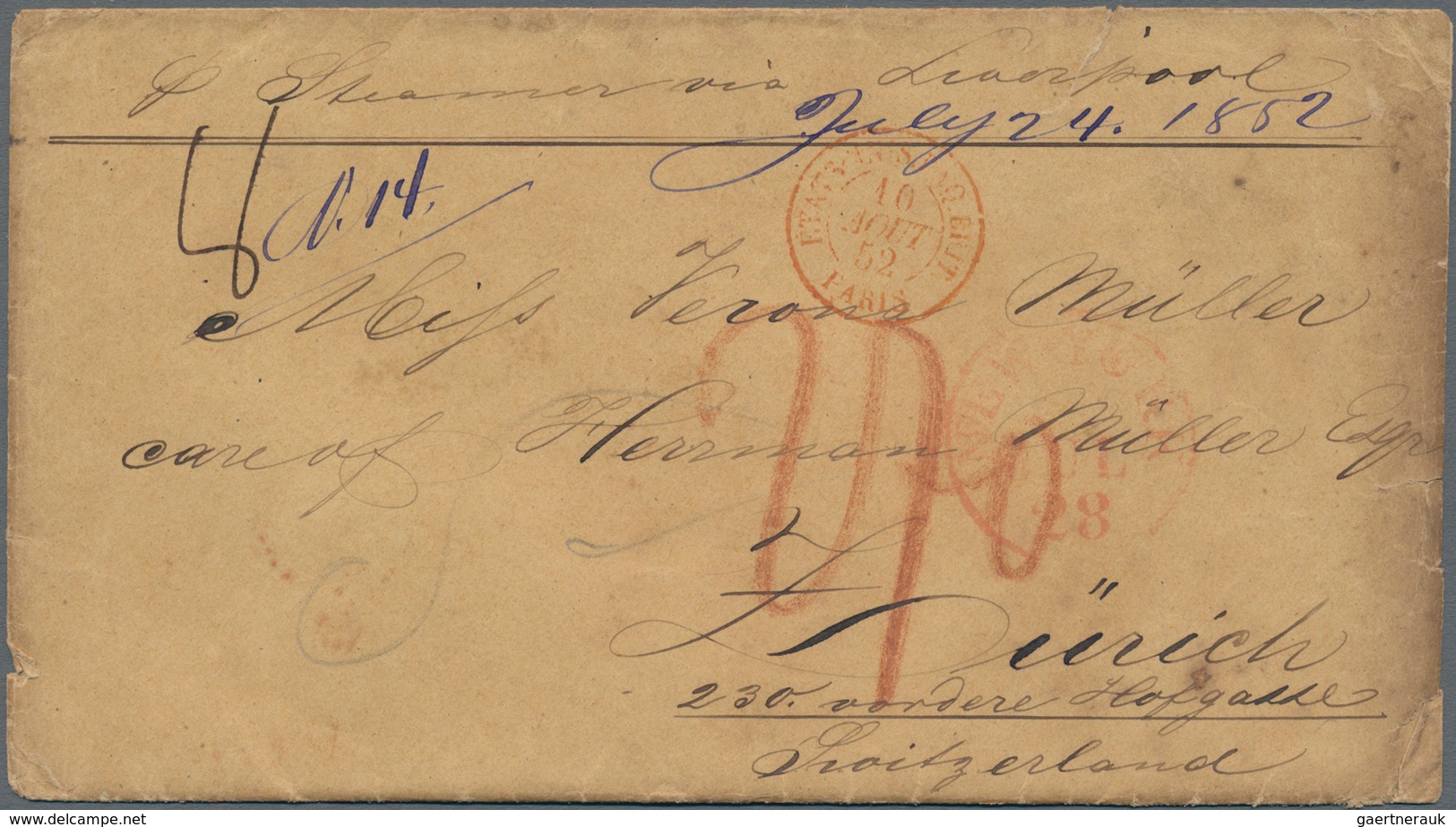Schweiz - Besonderheiten: 1852 (24 July), Letter From The USA To Switzerland, Full Contents, Endorse - Autres & Non Classés