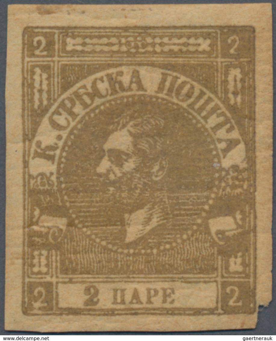 Serbien: 1869. Prince Michael. Newspaper Stamp. 2 P Bistre/buff, Imperporated, With Irregular Applie - Serbia