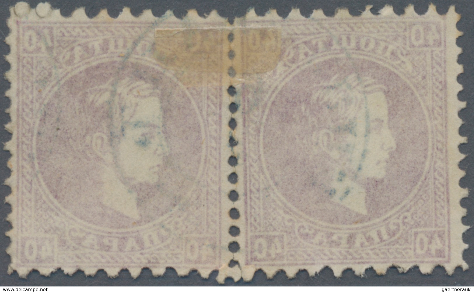 Serbien: 1876. Prince Milan. Fourth Printing. 40 P Mauve, Perf. L 9 1/2 X 12. Two Single Examples Jo - Serbia