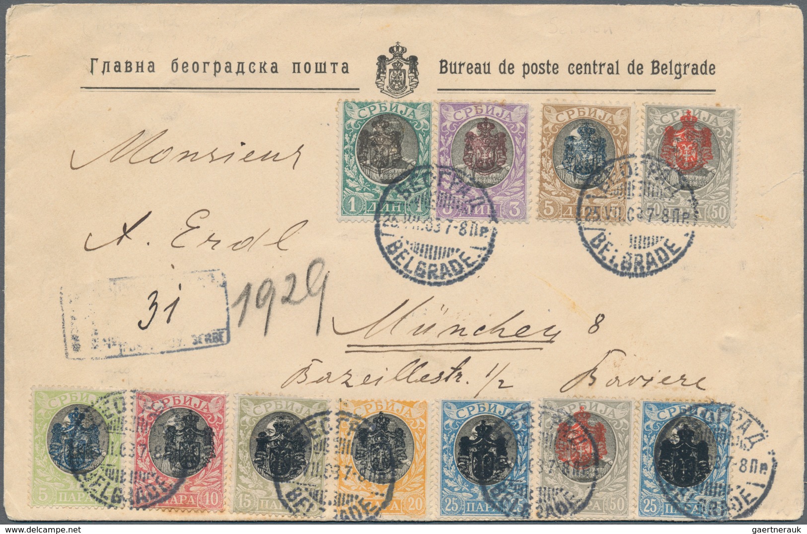 Serbien: 1903, Mourning Issue, 5pa.-5din., Attractive Franking Of Eleven Values On Registered Cover - Serbien