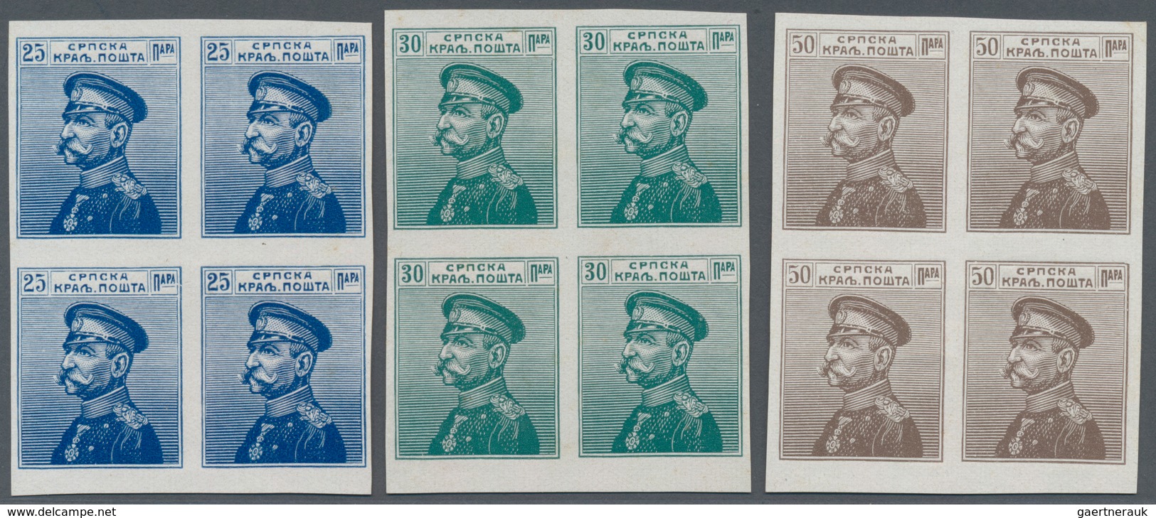 Serbien: 1911. King Peter I With Cap. PLATE PROOFS. 1p Olive-black - 50 P Grey-brown, IMPERFORATED U - Serbia