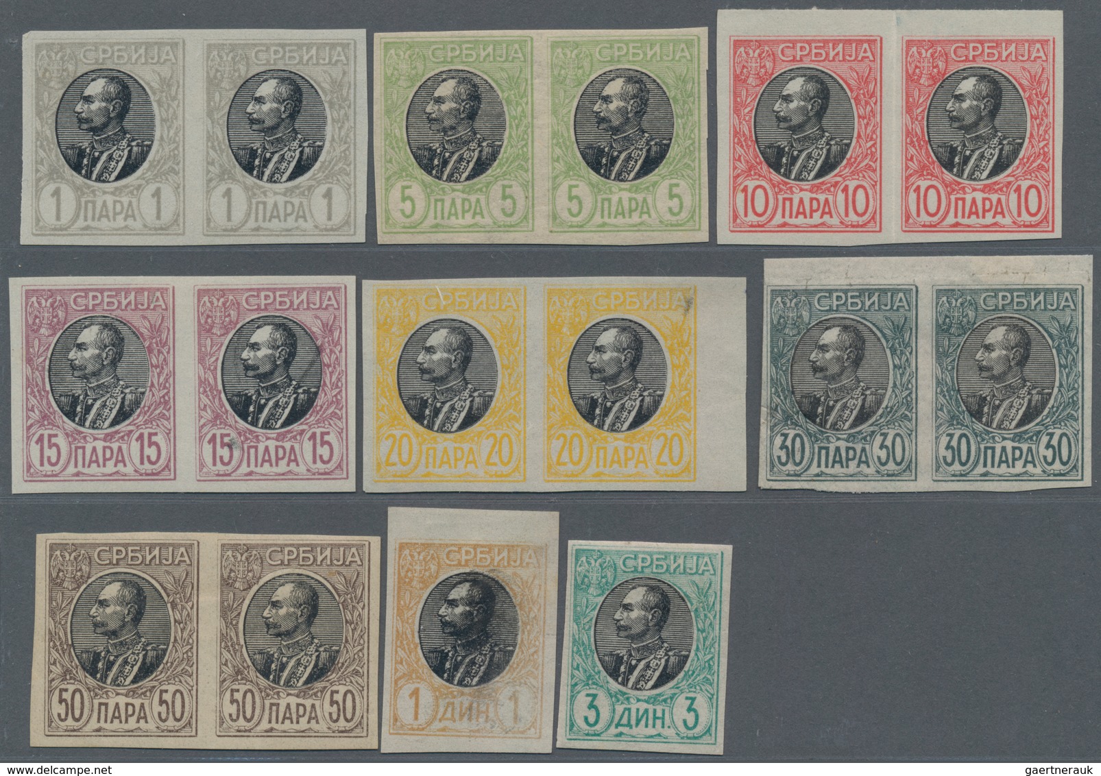 Serbien: 1905. King Peter I ("Bareheaded" Issue). Selection From 1 P Pale Grey To 3 D Blue Gren, IMP - Serbia