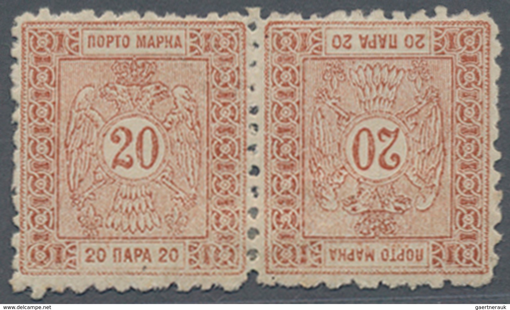 Serbien - Portomarken: 1898.20p Orange-brown, Perf L 11 1/2. Very Fine Mint TETE-BECHE Horizontal Pa - Servië