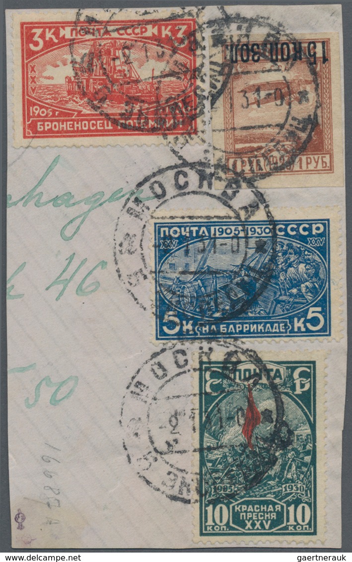 Sowjetunion: 1924 Air 15k. On 1r. Brown With OVERPRINT INVERTED, Used Along With 1930 'Revolution' S - Other & Unclassified