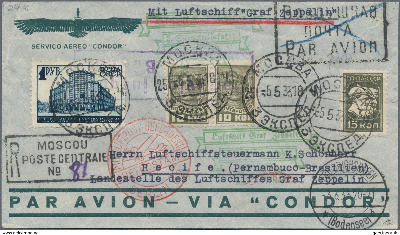 Sowjetunion: 1933. Suwjetunion/2. SAF 1933. Einzigartiger Vertragsstaatenbeleg Als Condor-Sonderkuve - Other & Unclassified