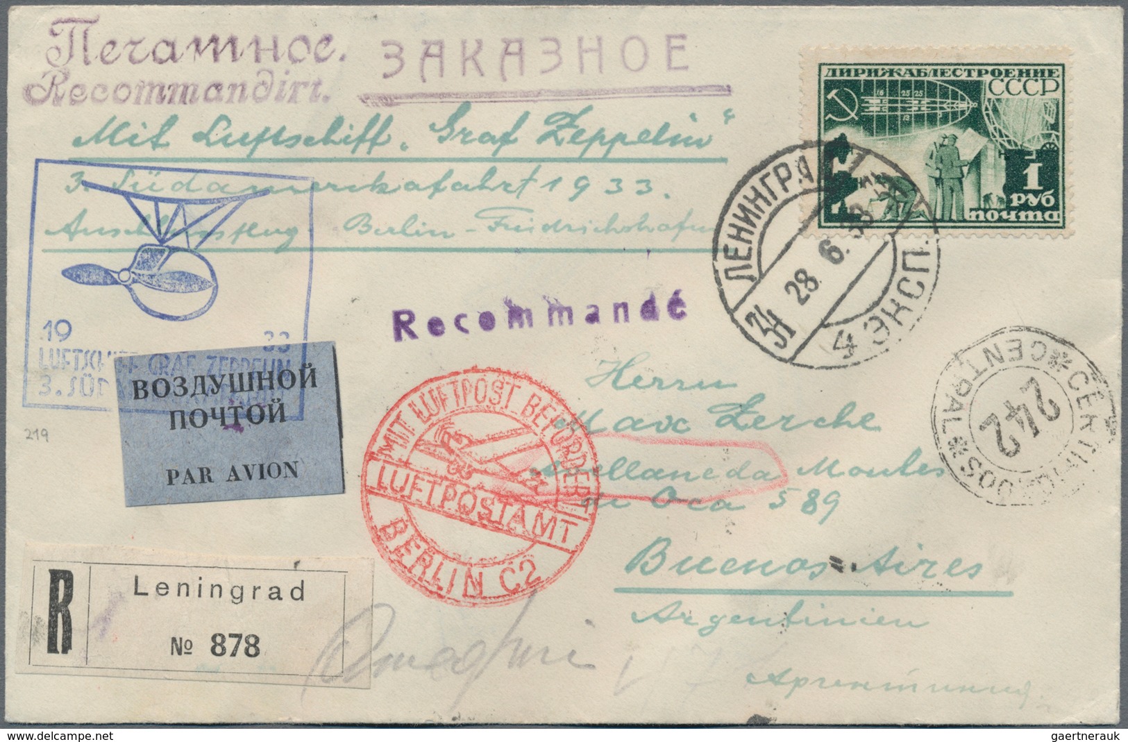 Sowjetunion: 1933. 3. SAF 1933, Anschlußflug Berlin. Seltener R-Aufgabebrief LENINGRAD (RR!) Mit 1 R - Andere & Zonder Classificatie