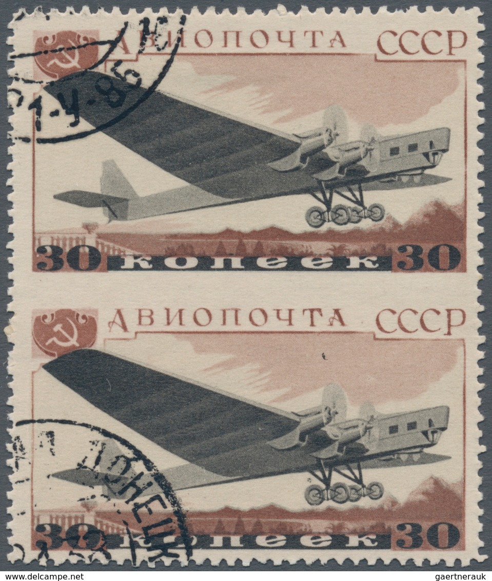 Sowjetunion: 1937, Airmails 30kop. "Tupolev ANT-6", Vertial Pair IMPERFORATE BETWEEN, Neatly Cancell - Andere & Zonder Classificatie