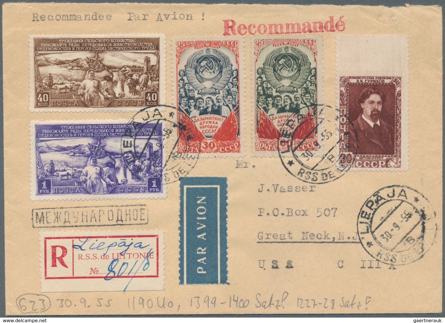 Sowjetunion: 1955 Registered Airmail Cover From Liepaya (Latvia) To USA With Scarce Franking Of The - Other & Unclassified