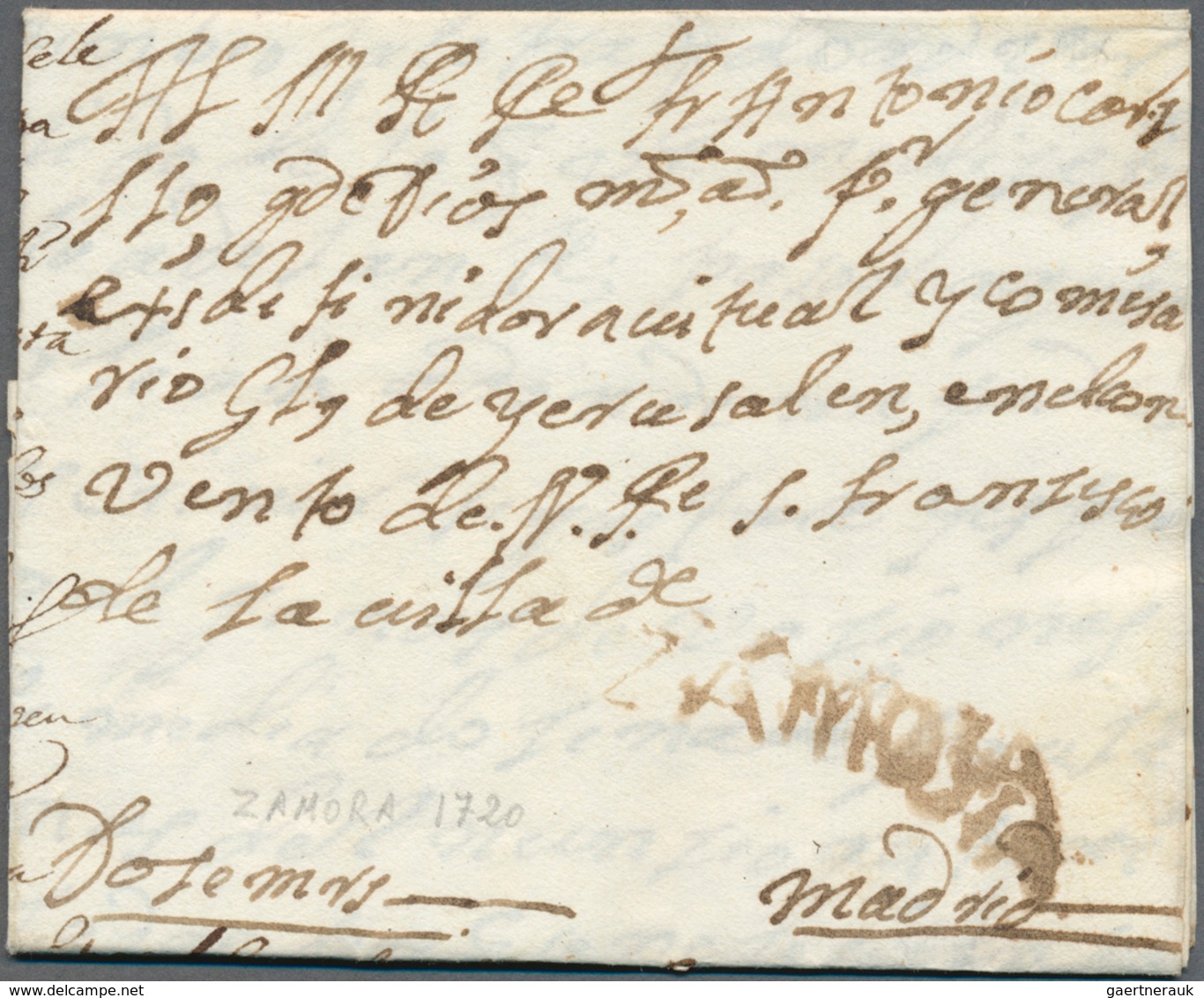 Spanien - Vorphilatelie: 1720, Entire Folded Letter With S. L. Vermilion "ZAMORA" To Madrid, To Prio - ...-1850 Prephilately