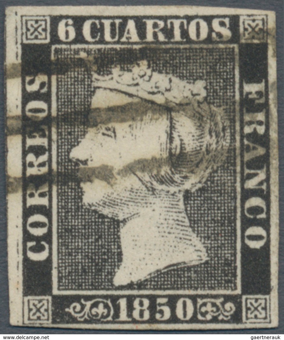 Spanien: 1850, 6cs. Black, Plate I, Type 4, Fresh Colour And Close To Huge Margins With Parts Of Lef - Andere & Zonder Classificatie