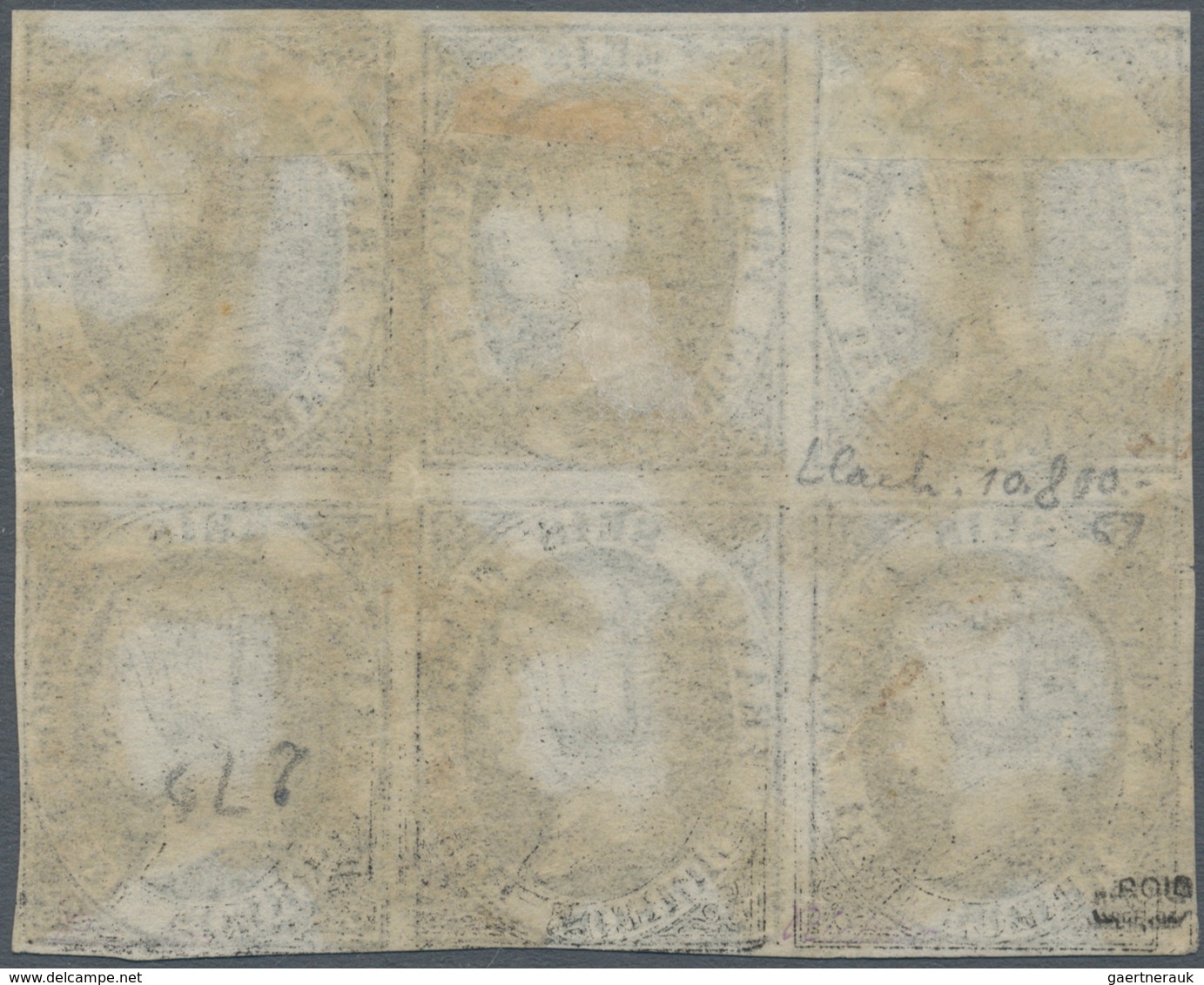 Spanien: 1851, 6cs. Black, Block Of Six, Fresh Colour, Slightly Touched At Lower Right Otherwise Clo - Andere & Zonder Classificatie