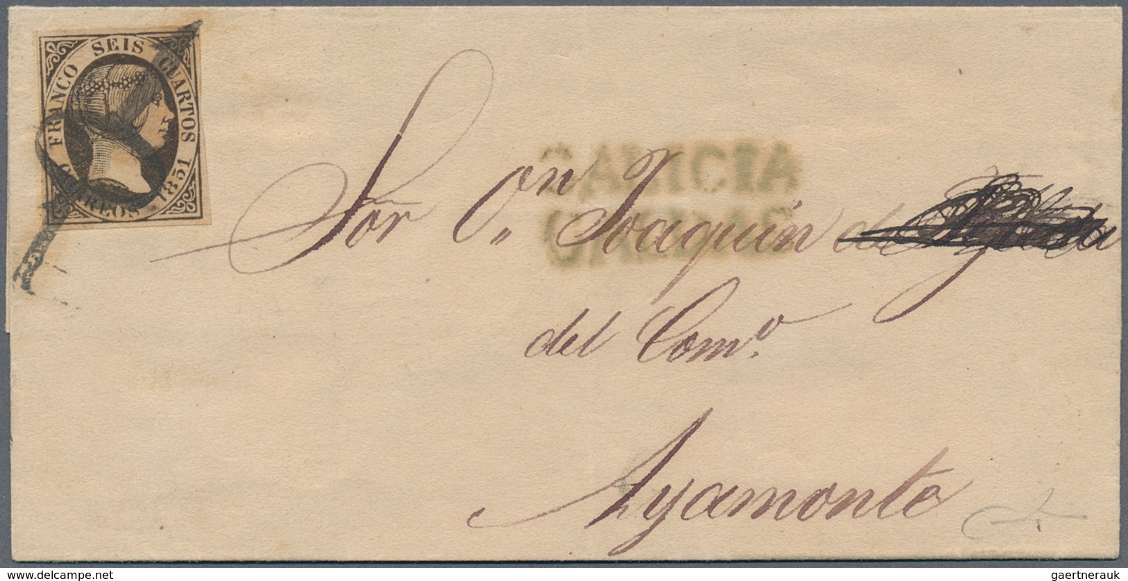 Spanien: 1851 6cu. Black, Used On Wrapper From Caldas To Ayamonte, Obliterated With The Prefilatelic - Other & Unclassified