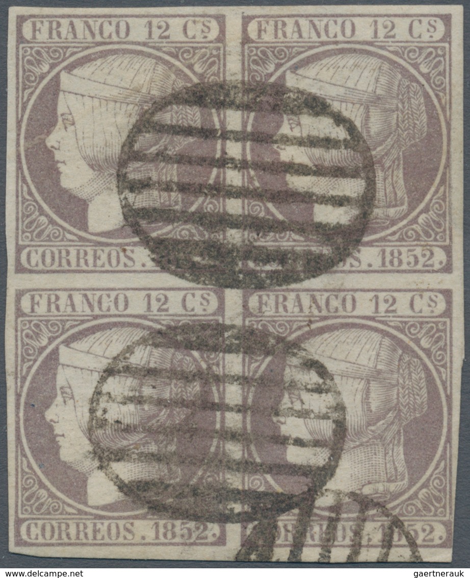 Spanien: 1852, 12cs. Lilac, Block Of Four, Fresh Colour, Some Unobstrusive Imperfections/repaired, N - Other & Unclassified