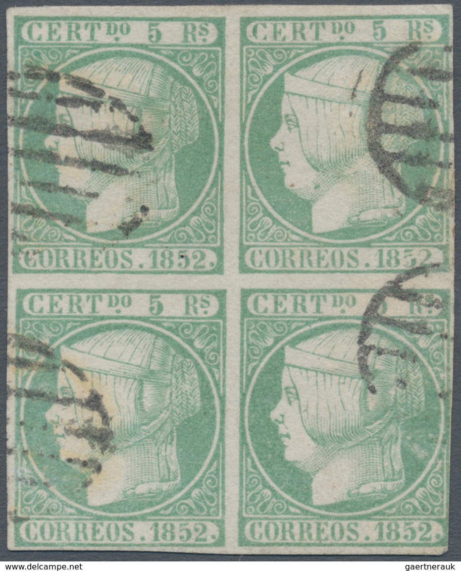 Spanien: 1852, 5r. Bluish Green, Block Of Four, Slightly Touched At Lower Right Otherwise Full Margi - Andere & Zonder Classificatie