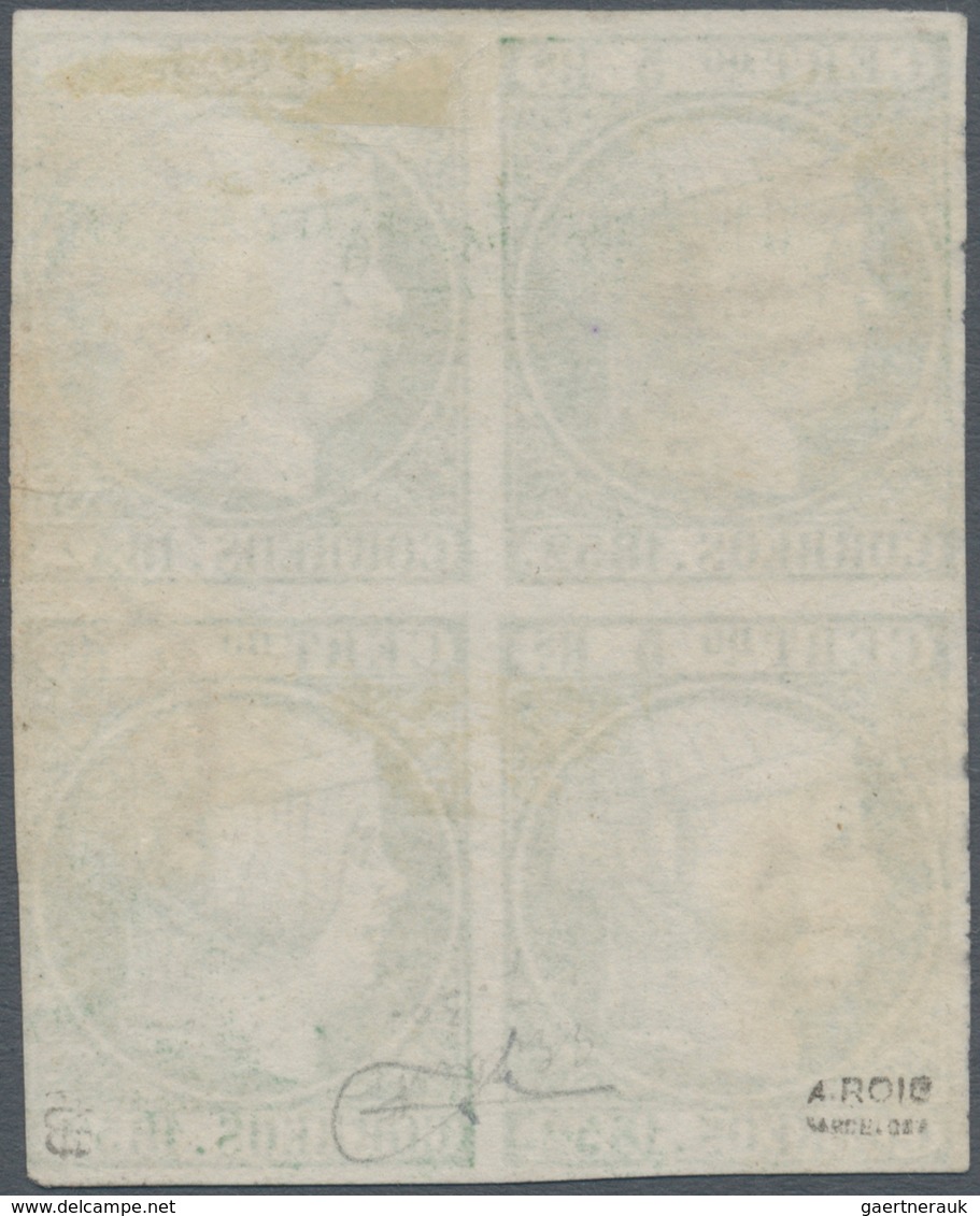 Spanien: 1852, 5r. Bluish Green, Block Of Four, Slightly Touched At Lower Right Otherwise Full Margi - Andere & Zonder Classificatie