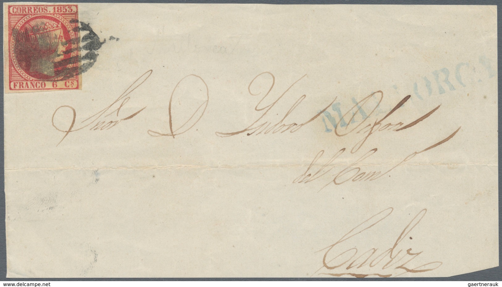 Spanien: 1853, 6cs. Carmine, Fresh Colour, Close To Full Margins, Single Franking On Front Of Entire - Other & Unclassified