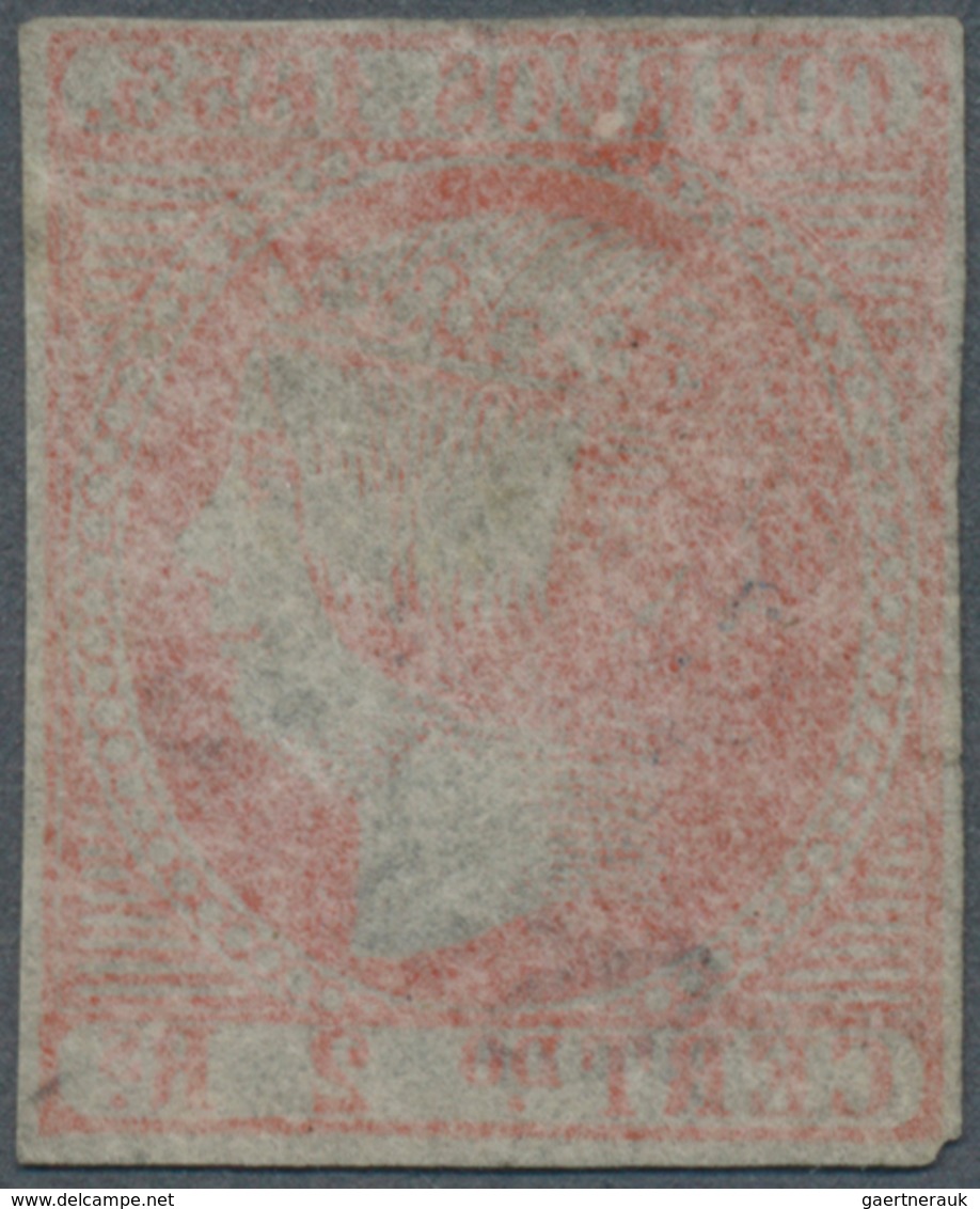 Spanien: 1853, 2r. Vermilion, Bright Colour, Close To Full Margins, Unused No Gum, Repaired. Overall - Andere & Zonder Classificatie