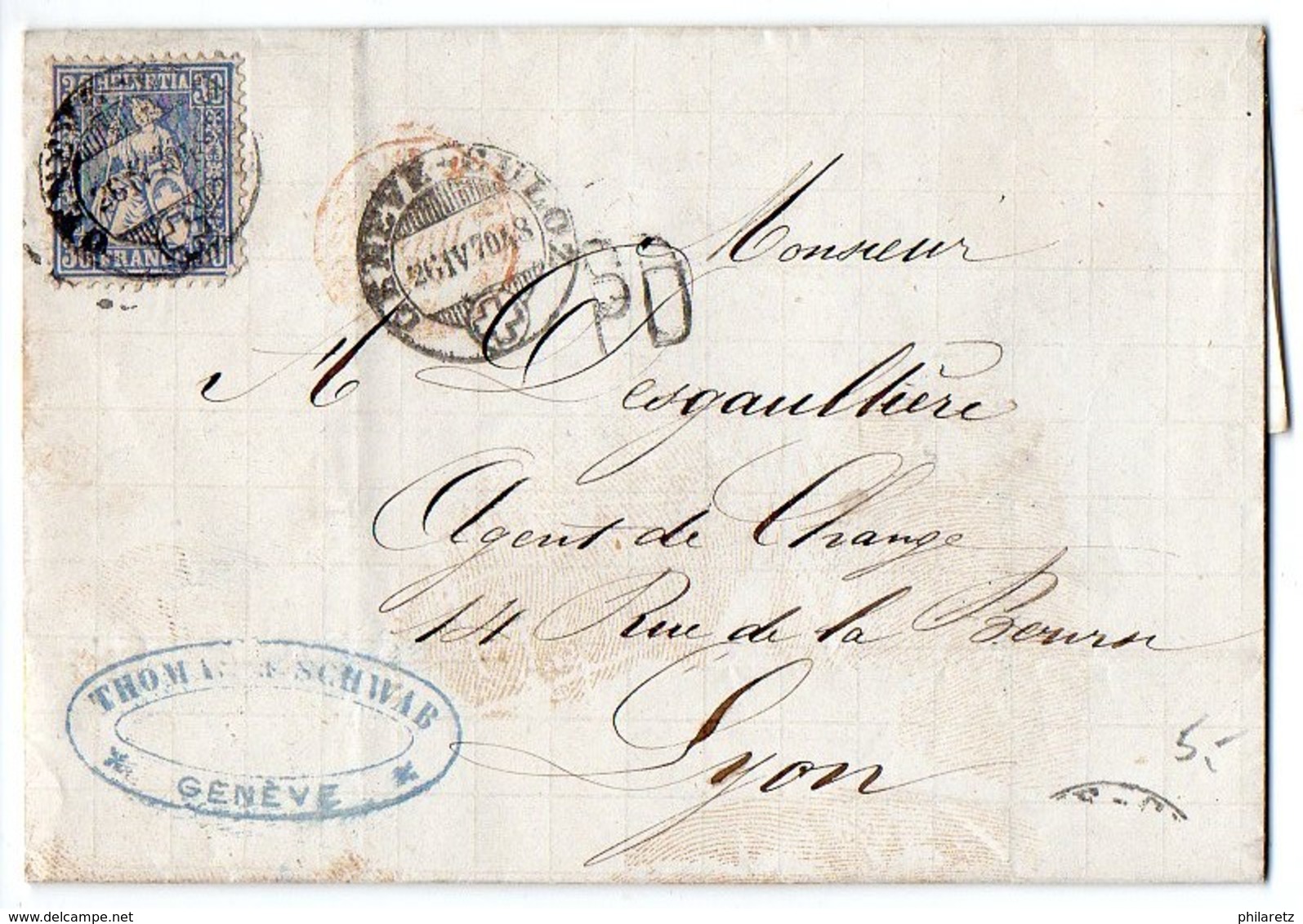 Suisse : N° 46 Sur Lettre De 1870 Pour La France - Briefe U. Dokumente