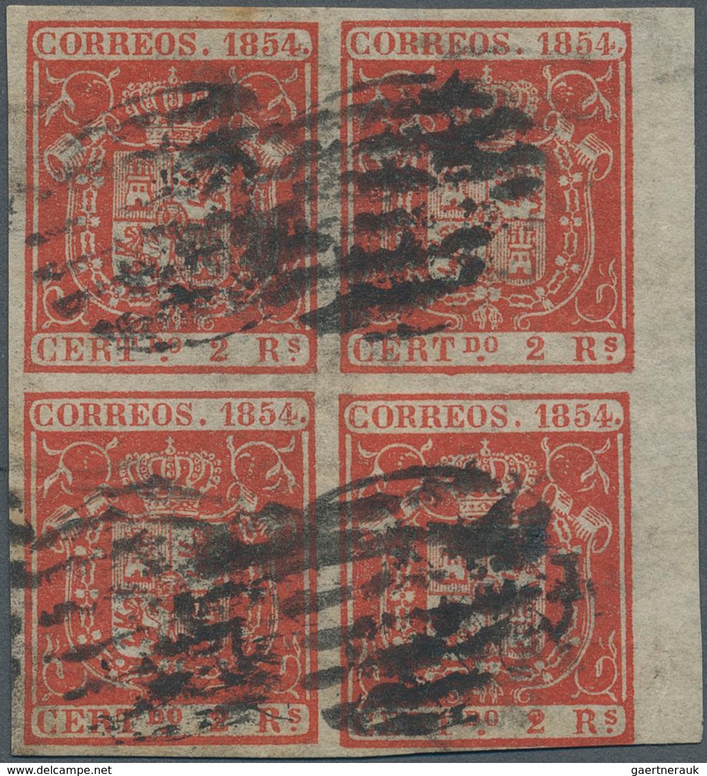 Spanien: 1854, 2r. Vermilion, Right Marginal Block Of Four, Fresh Colour, Slightly Touched At Lower - Other & Unclassified