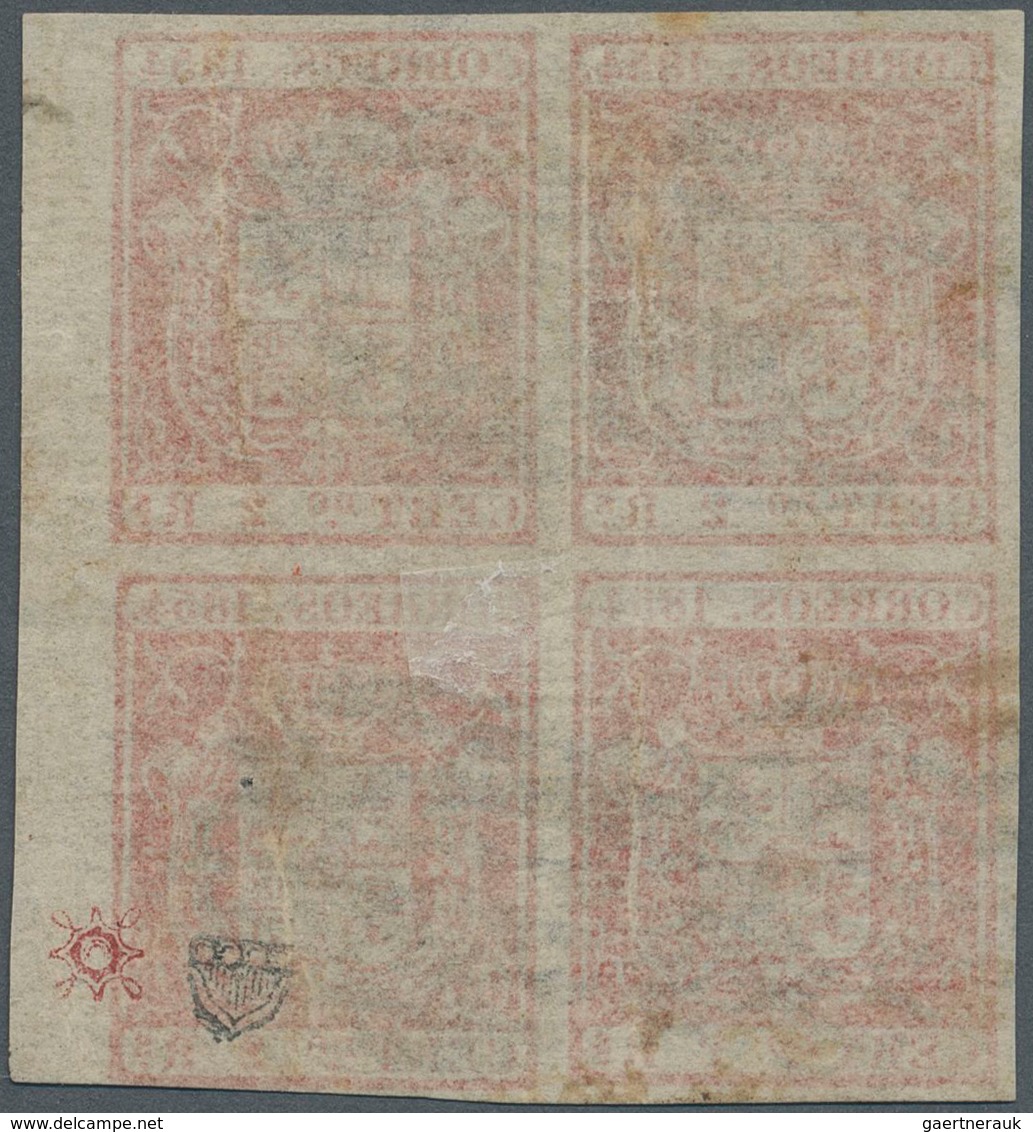 Spanien: 1854, 2r. Vermilion, Right Marginal Block Of Four, Fresh Colour, Slightly Touched At Lower - Andere & Zonder Classificatie