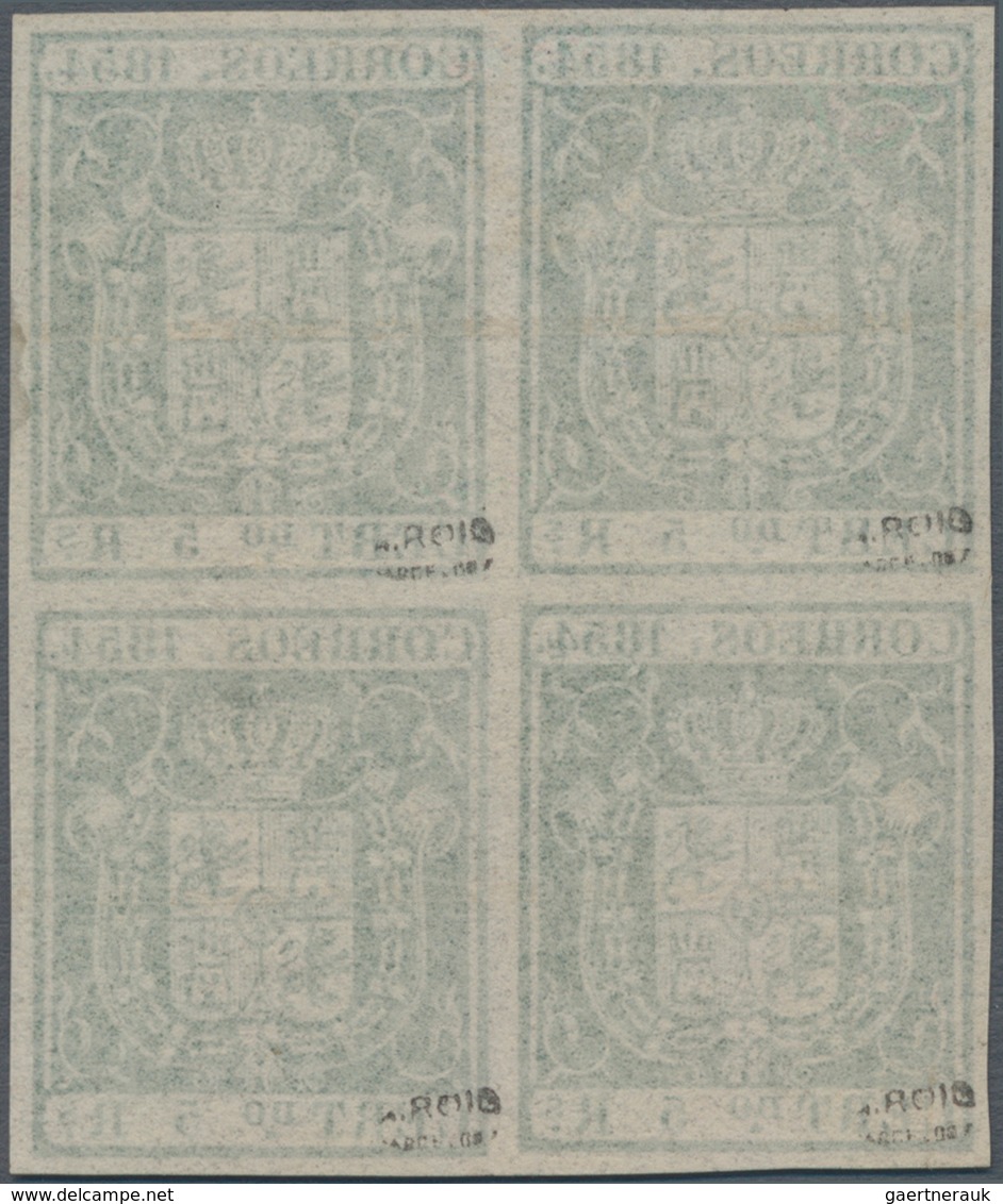 Spanien: 1854, 5r. Green, Proof Block Of Four On Ungummed Paper With Faint Annulment Marks, Signed R - Andere & Zonder Classificatie