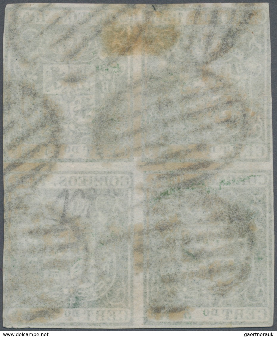 Spanien: 1854, 5r. Green, Block Of Four, Deep Intense Colour, Slightly Touched To Full Margins, Neat - Andere & Zonder Classificatie