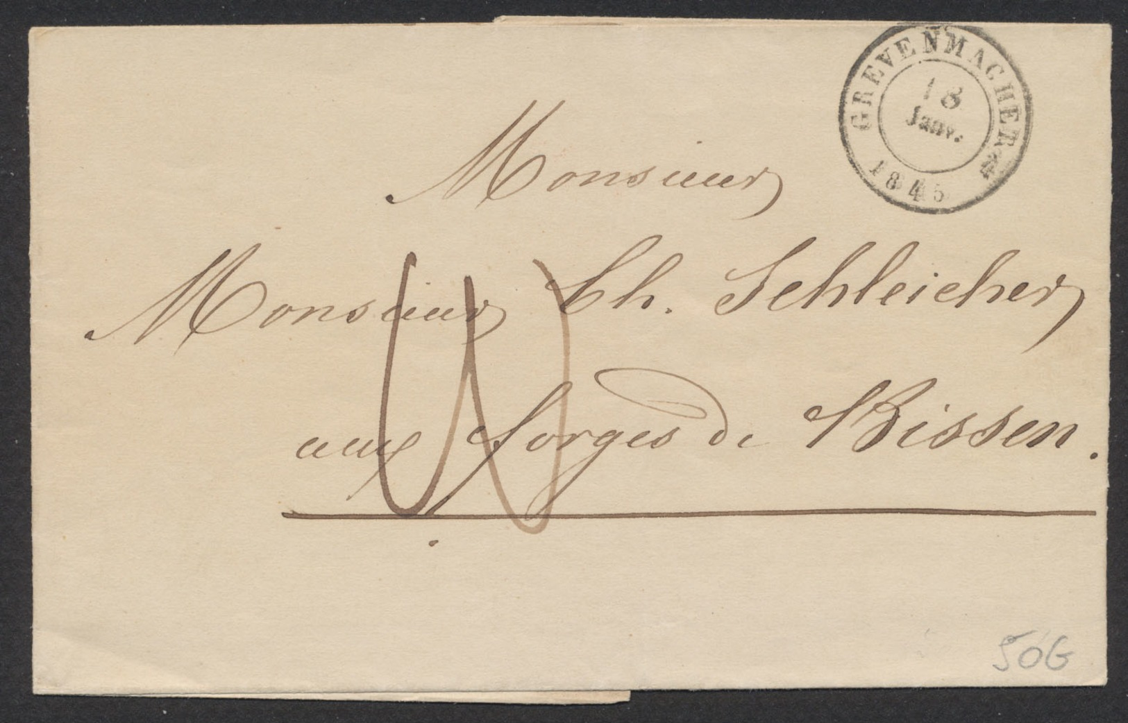 Précurseur - LSC + Cachet Dateur De Grevenmacher 18/1/1845 Vers Forges De Bissen. Taxe Manuscrite "3" + T18 Mersch - ...-1852 Prephilately