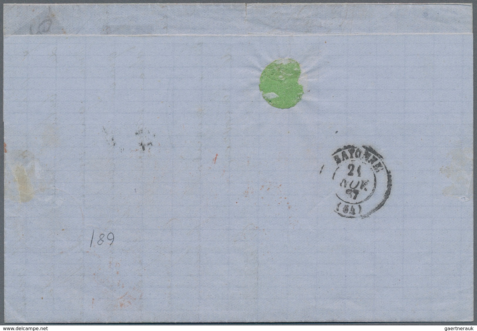 Spanien: 1867, 25 M. And 50 M. Tied Carreta "50" To Entire Folded Letter Dated "Irun 20 Nov 67" To B - Autres & Non Classés