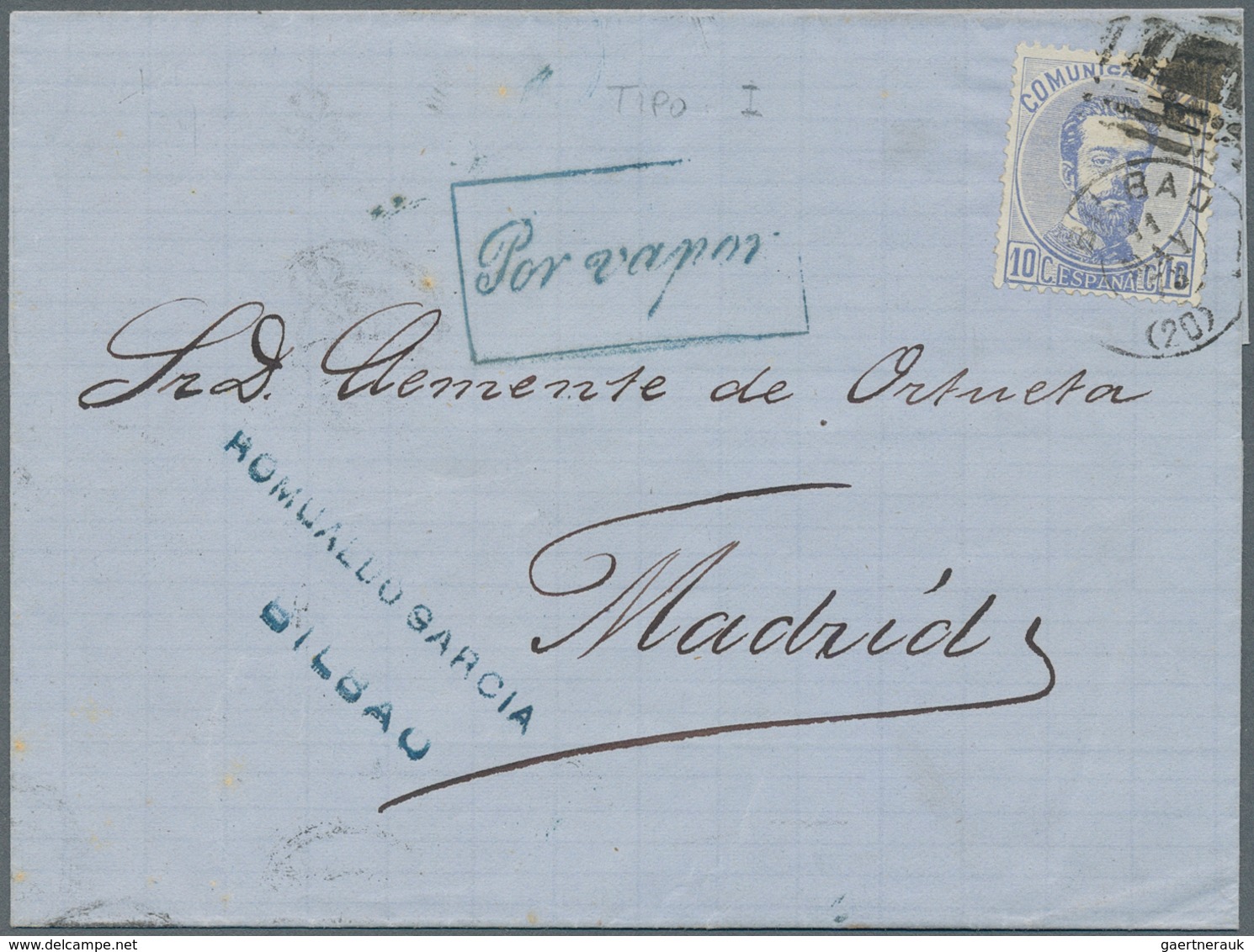 Spanien: 1873, 10 Cts. Ultramarine On Letter From BILBAO To Madrid. Date Stamp Bilbao, Besides Fram- - Otros & Sin Clasificación