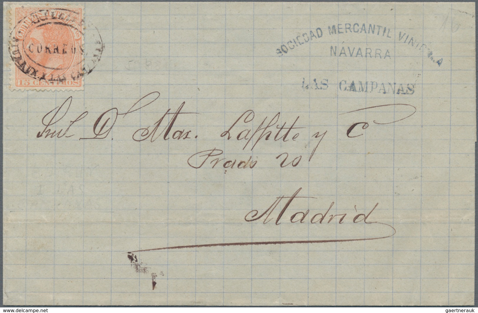 Spanien: 1886, Folded Cover Used From Las Campanas To Madrid, Franked By 1882 15c. Red-orange Tied B - Andere & Zonder Classificatie