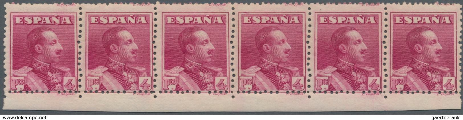 Spanien: 1925, King Alonso XIII. 4pta. Lilac-carmine Horizontal Strip Of Six From Lower Margin Centr - Other & Unclassified