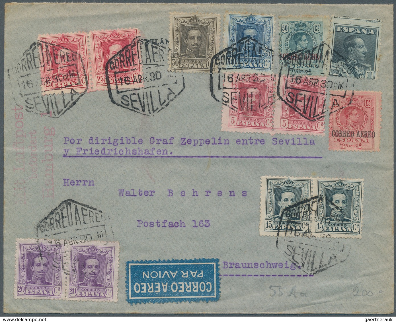 Spanien: 1930, Zeppelin Journey To Spain Return Letter From SEVILLA 16 JUN 20 Sent To Braunschweig V - Other & Unclassified
