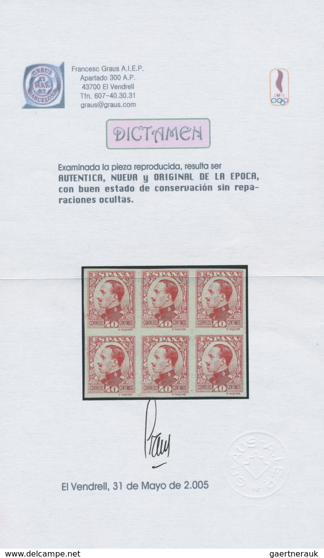 Spanien: 1930, King Alfonso XIII. Definitive 40c. Imperforate COLOUR PROOF In Carmine-red Block Of S - Other & Unclassified