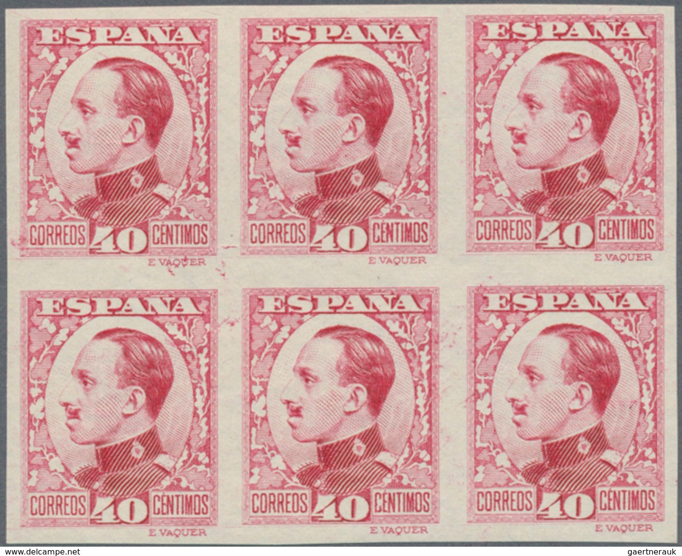 Spanien: 1930, King Alfonso XIII. Definitive 40c. Imperforate COLOUR PROOF In Carmine-red Block Of S - Other & Unclassified