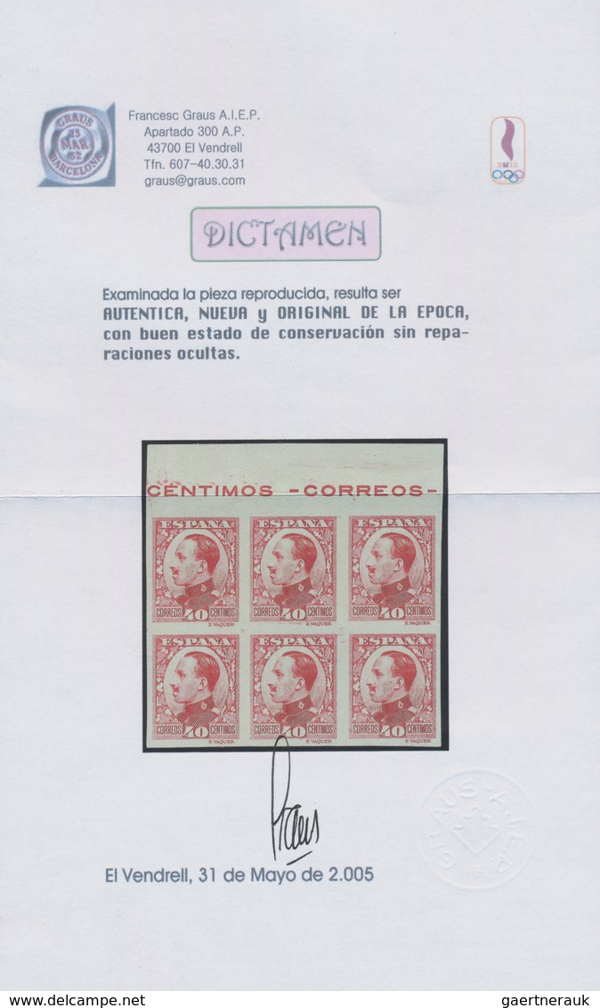 Spanien: 1930, King Alfonso XIII. Definitive 40c. Imperforate COLOUR PROOF In Carmine-red Block Of S - Andere & Zonder Classificatie