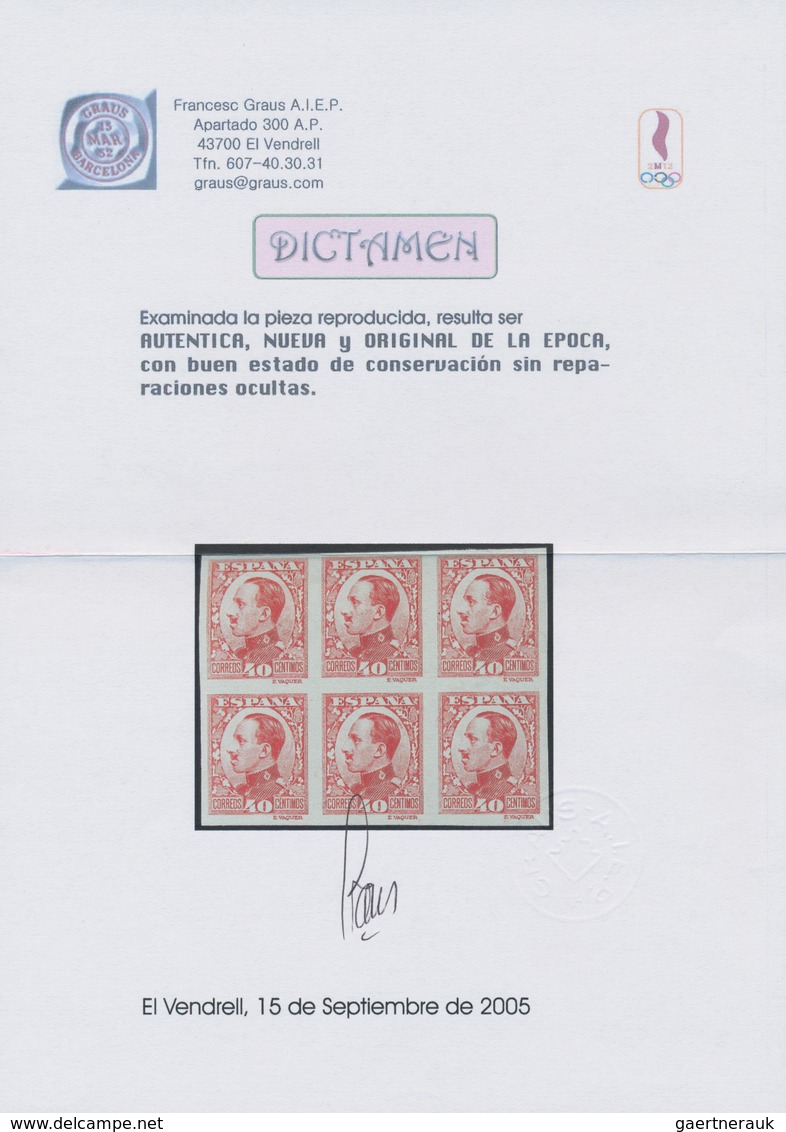 Spanien: 1930, Definitives Alfonso XIII, 40c. Red, Colour Variety, Imperforate Block Of Six, Unmount - Andere & Zonder Classificatie